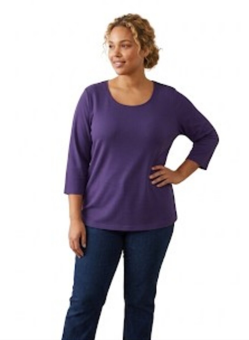 Karen Scott Purple Textured 3/4 Sleeve Top Plus Size 1X Scoop Neck Tee NWT